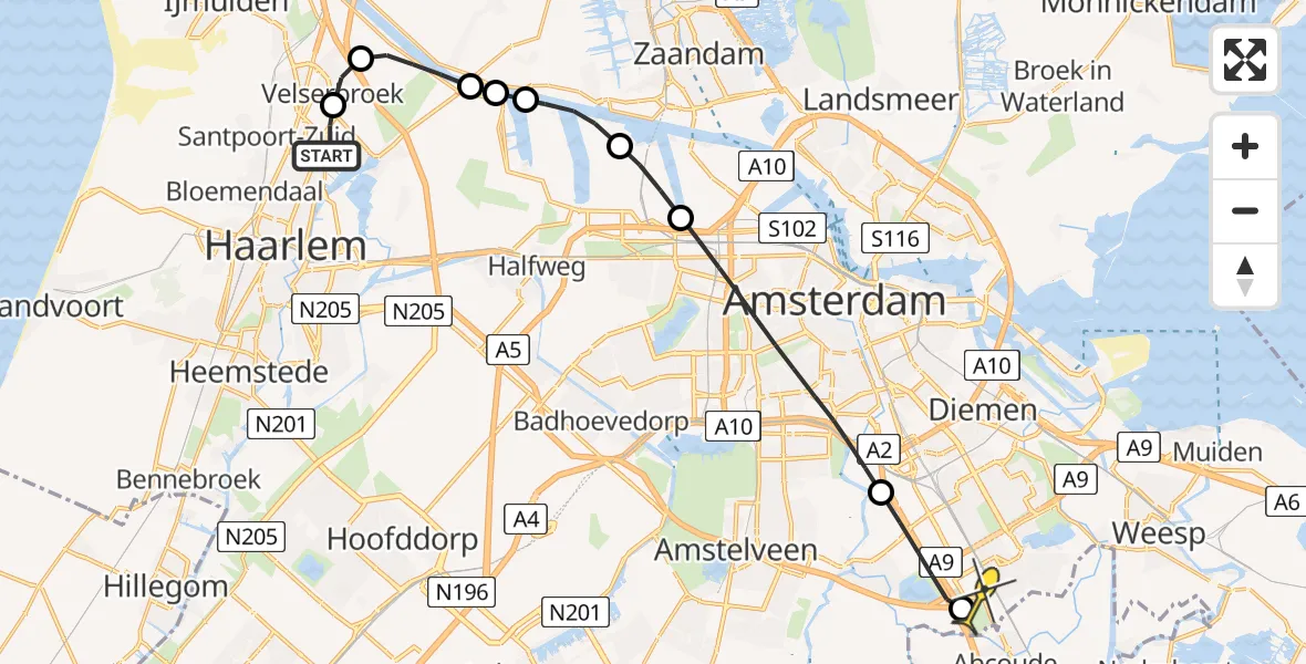 Routekaart van de vlucht: Lifeliner 1 naar Academisch Medisch Centrum (AMC), Spaarndammerweg