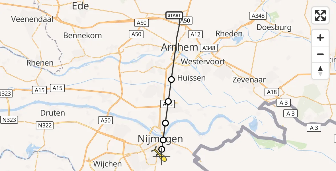 Routekaart van de vlucht: Lifeliner 1 naar Radboud Universitair Medisch Centrum, Clement van Maasdijklaan