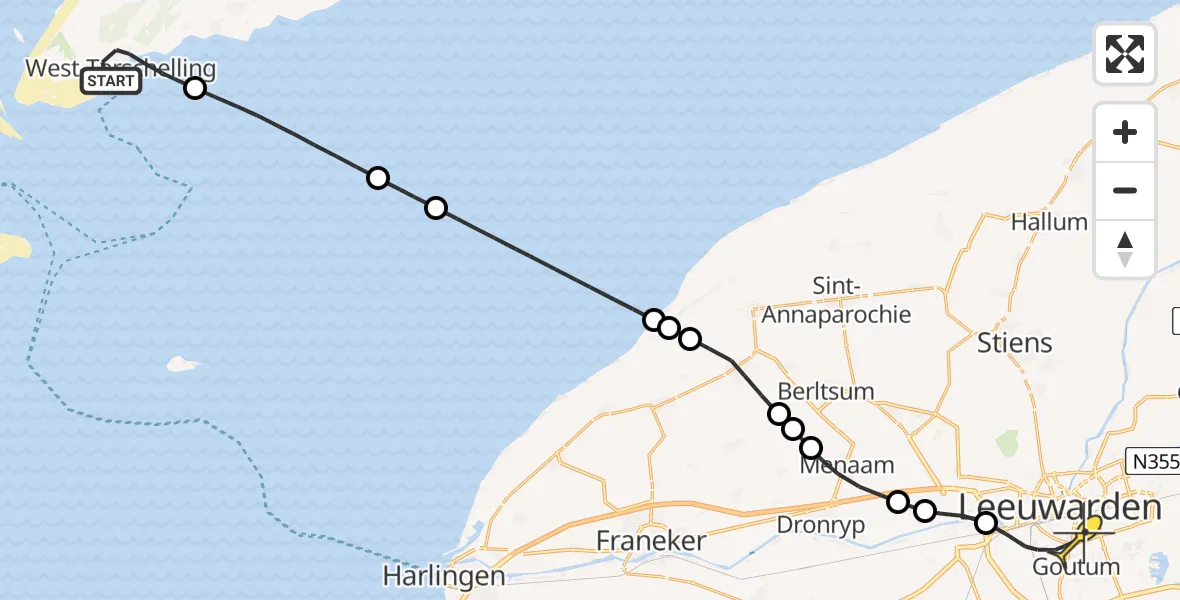 Routekaart van de vlucht: Ambulancehelikopter naar Leeuwarden, Douwe Totlaan