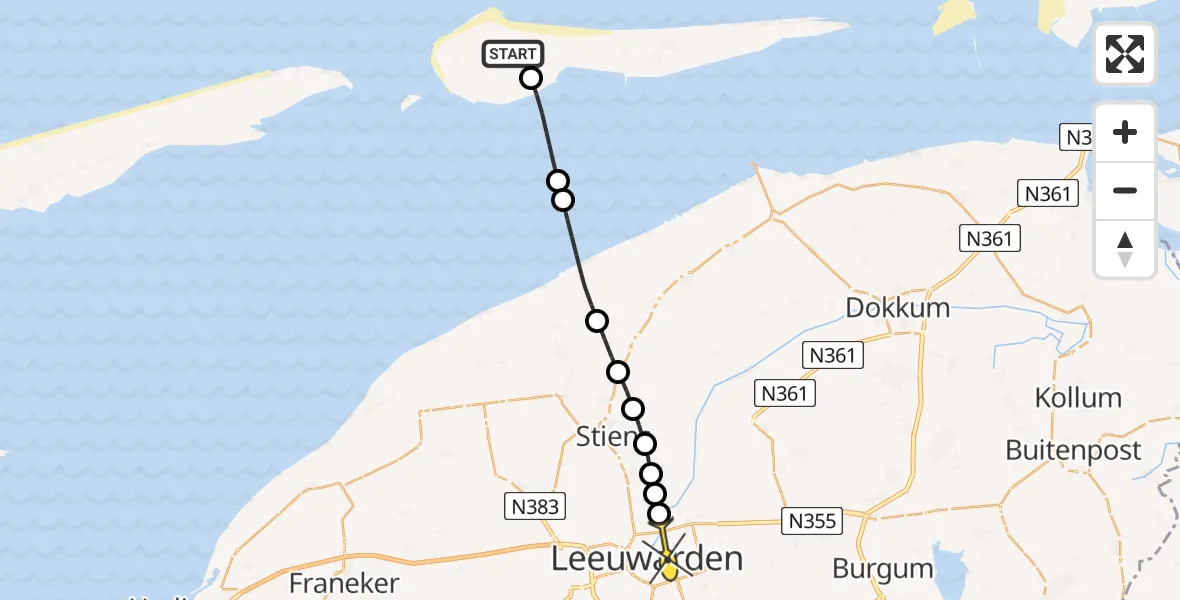Routekaart van de vlucht: Ambulancehelikopter naar Leeuwarden, Douwe Klipweg