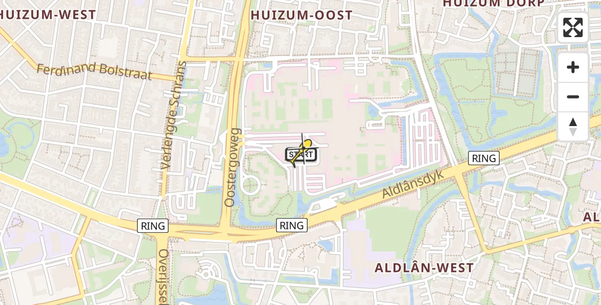 Routekaart van de vlucht: Ambulancehelikopter naar Leeuwarden, Aldlânsdyk