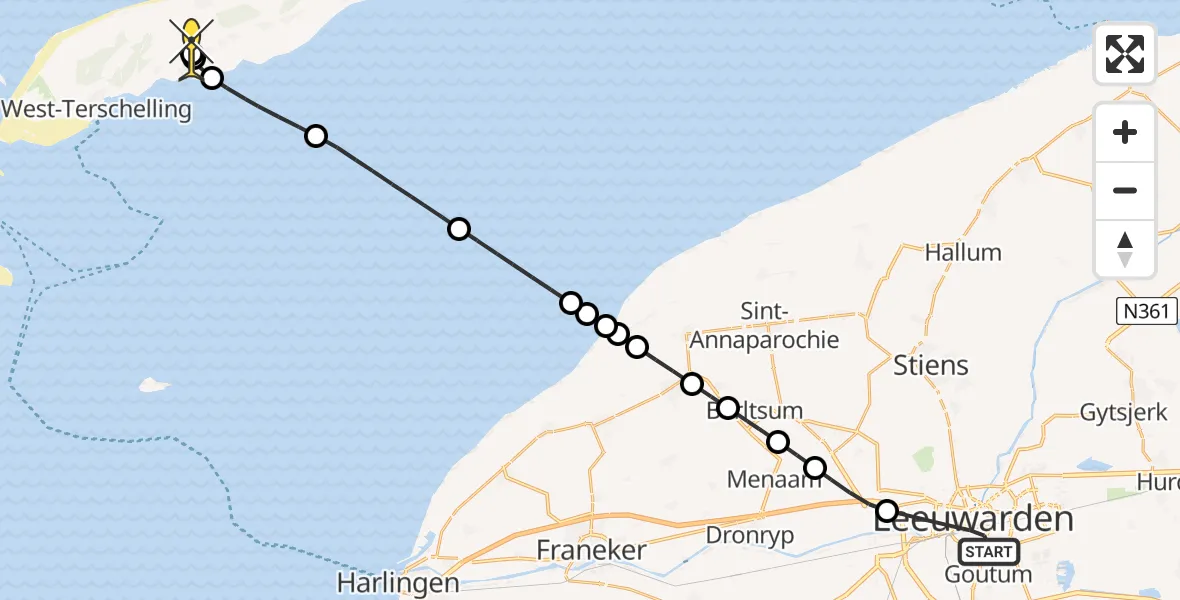Routekaart van de vlucht: Ambulancehelikopter naar Midsland, Achter het Station