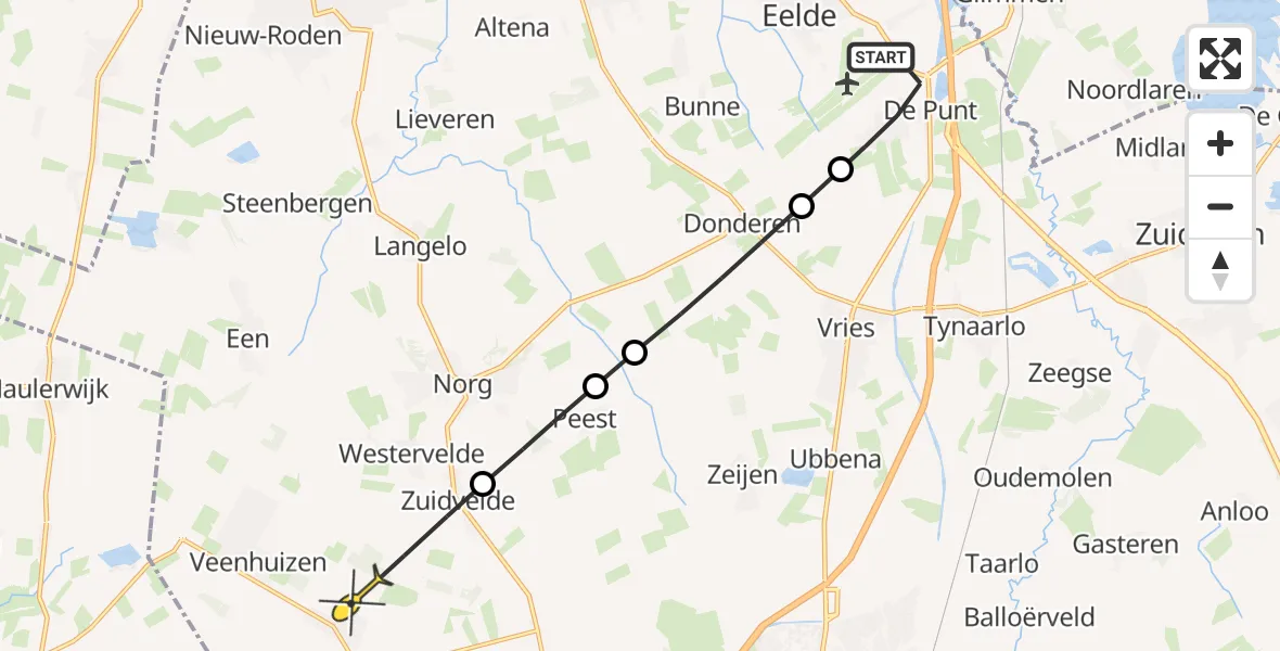 Routekaart van de vlucht: Lifeliner 4 naar Veenhuizen, Duinstraat