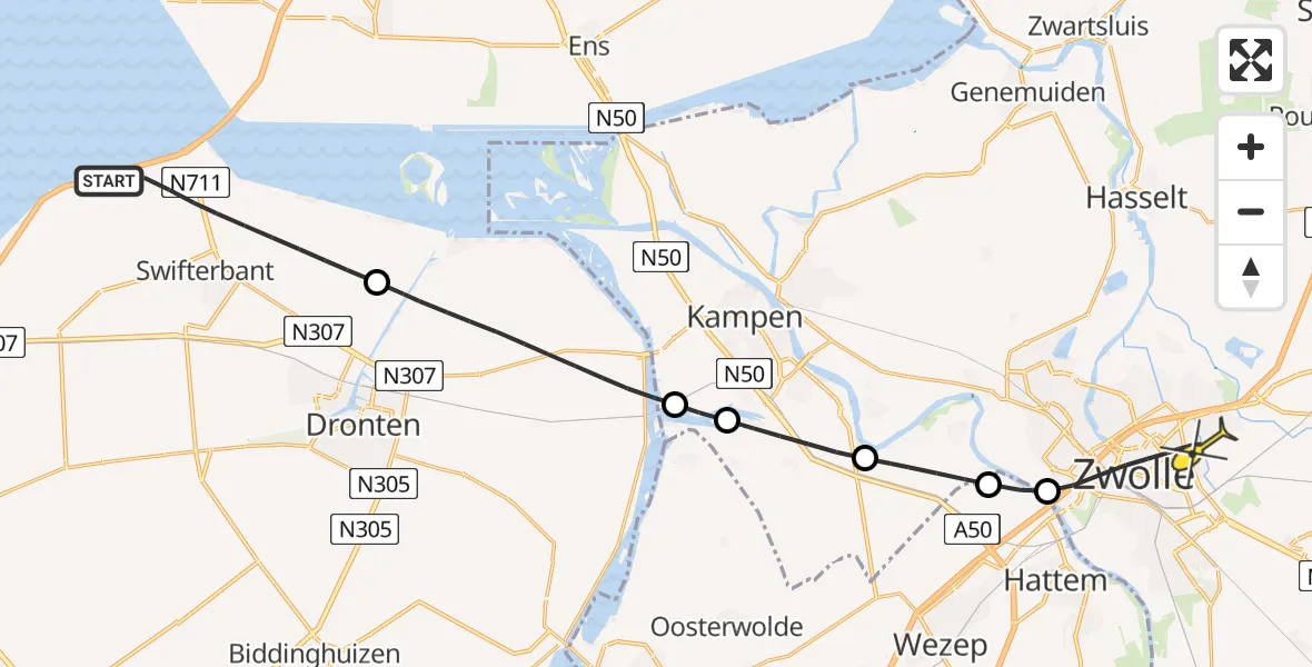 Routekaart van de vlucht: Lifeliner 1 naar Zwolle, Westerveldse Aa