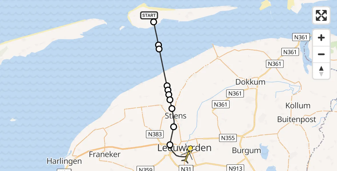 Routekaart van de vlucht: Ambulancehelikopter naar Leeuwarden, Klaas Nobelweg