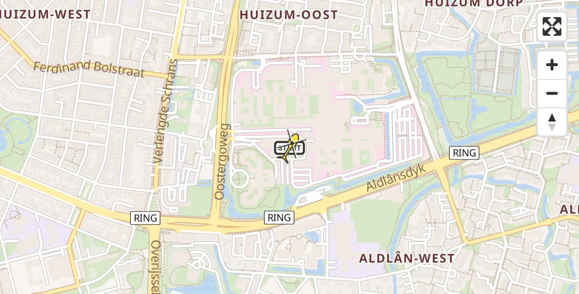 Routekaart van de vlucht: Ambulancehelikopter naar Leeuwarden, Aldlânsdyk