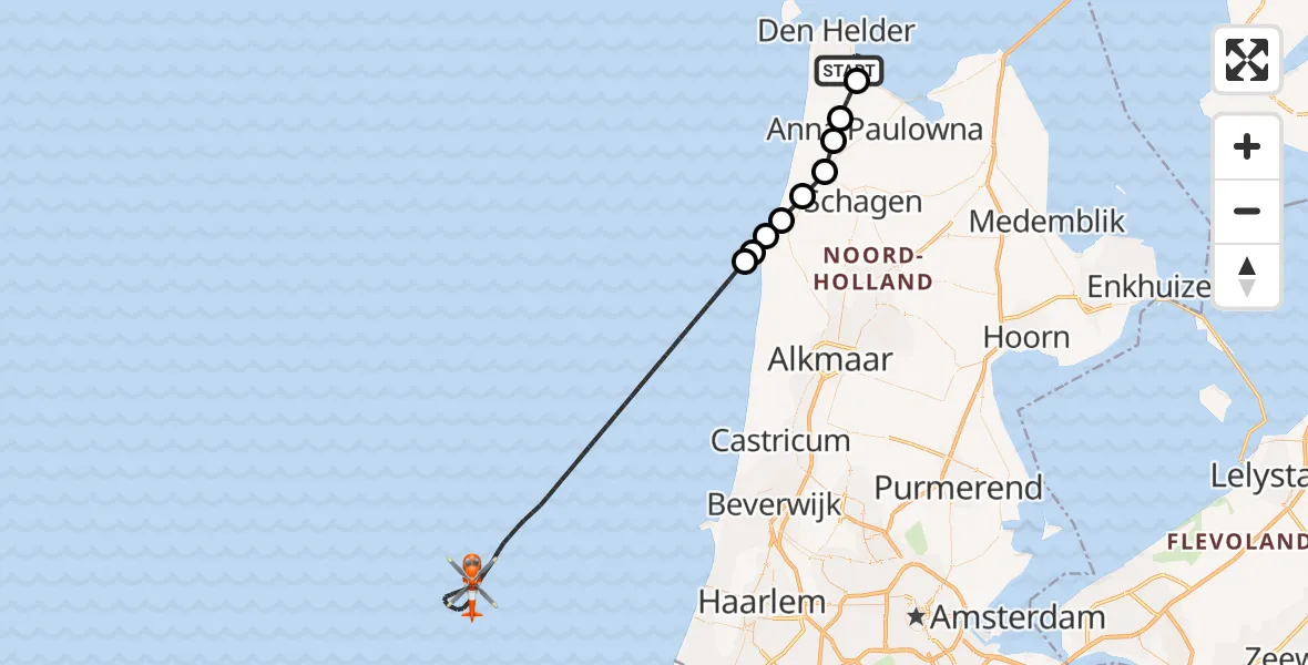 Vluchtroute Kustwachthelikopter Vliegveld De Kooy - , 10 mei 2025, 22:27