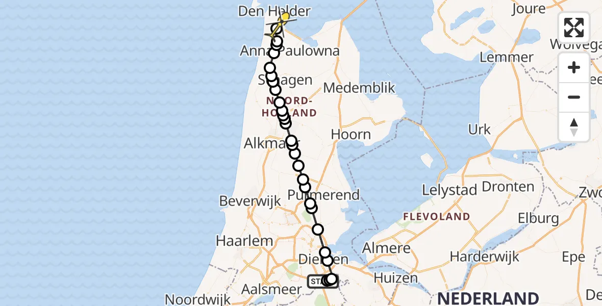 Routekaart van de vlucht: Kustwachthelikopter naar Vliegveld De Kooy, Helipad
