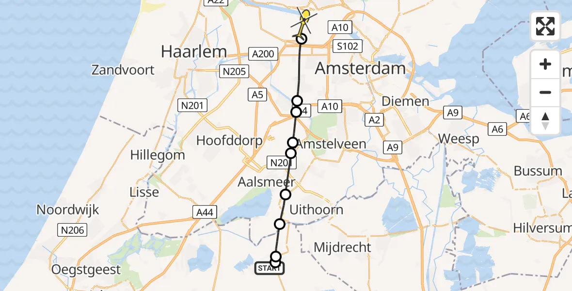 Routekaart van de vlucht: Lifeliner 1 naar Amsterdam Heliport, Provincialeweg