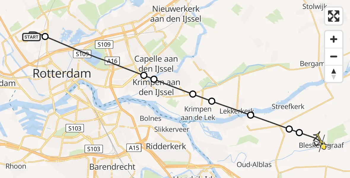 Routekaart van de vlucht: Lifeliner 2 naar Bleskensgraaf ca, Gilze-Rijenstraat
