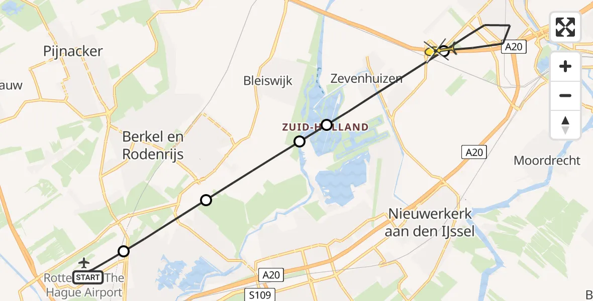 Routekaart van de vlucht: Lifeliner 2 naar Waddinxveen, Bovendijk