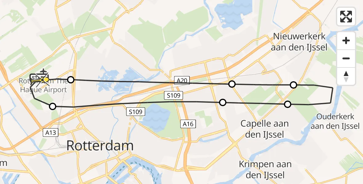 Routekaart van de vlucht: Lifeliner 2 naar Rotterdam The Hague Airport, Brandenburgbaan