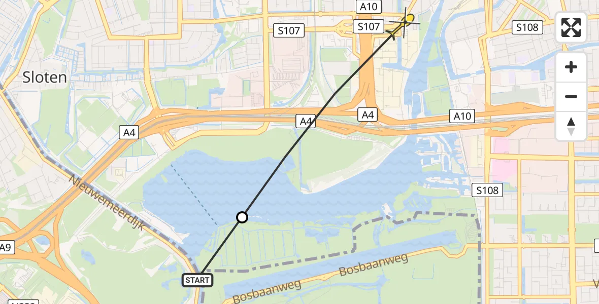 Routekaart van de vlucht: Politieheli naar Amsterdam, Riekerweg