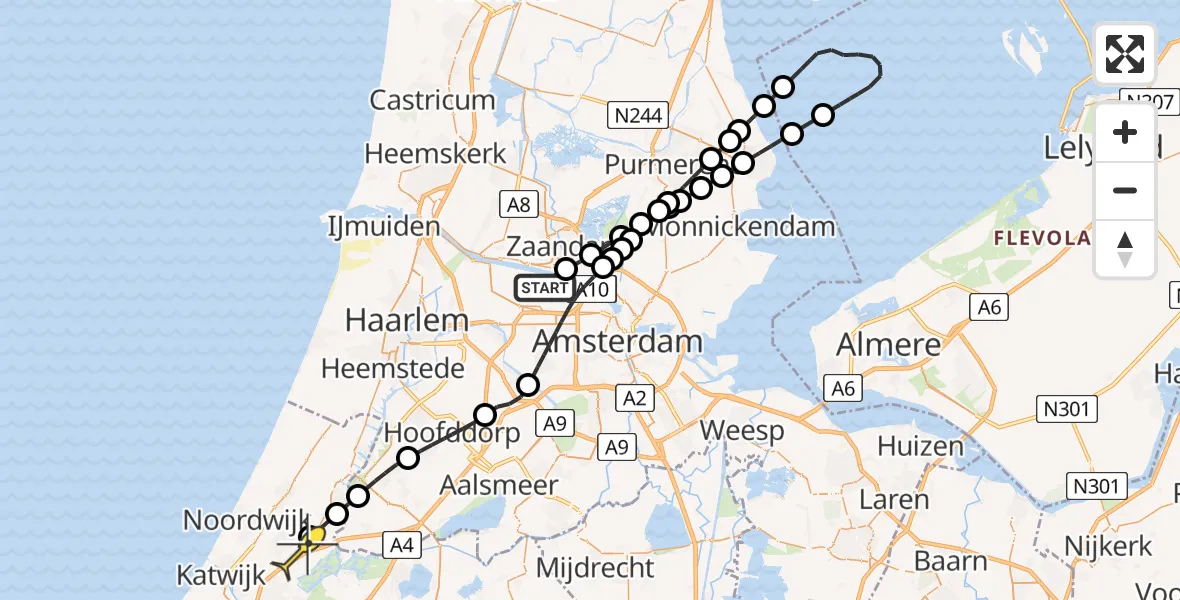Routekaart van de vlucht: Lifeliner 1 naar Sassenheim, Stadsstrand Kanaal Noord
