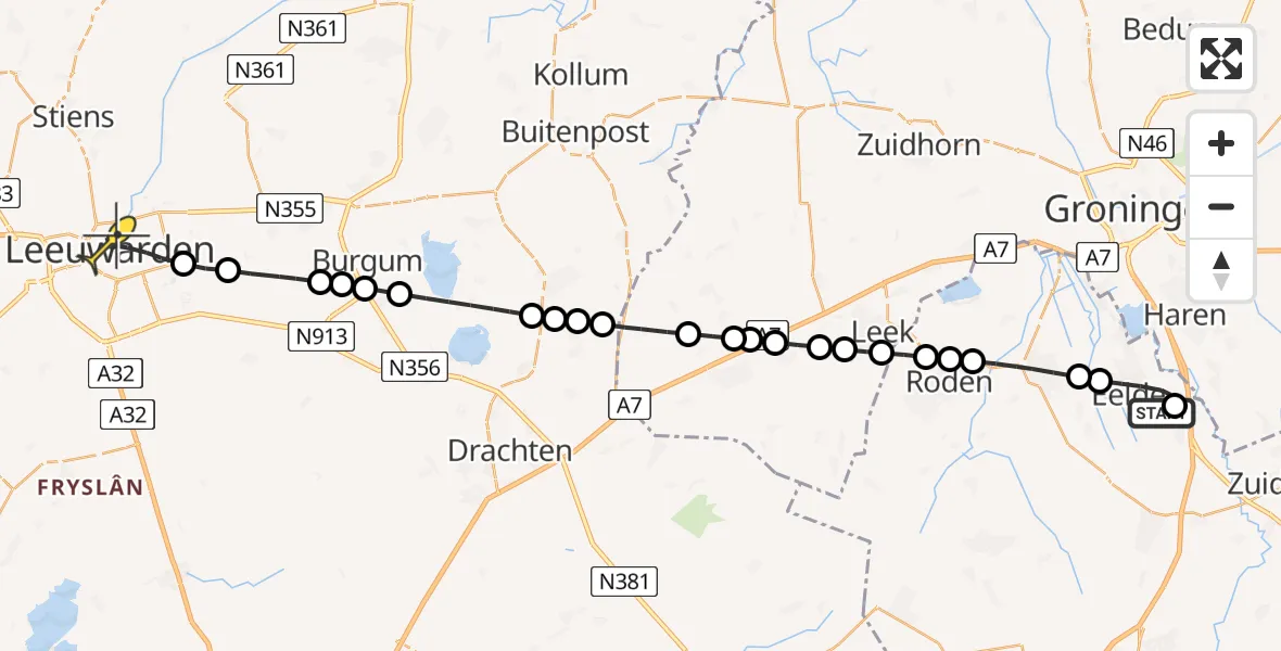 Routekaart van de vlucht: Lifeliner 4 naar Leeuwarden, Oosterbroek