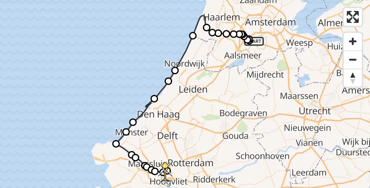 Routekaart van de vlucht: Politieheli naar Vondelingenplaat, Loevesteinse Randweg