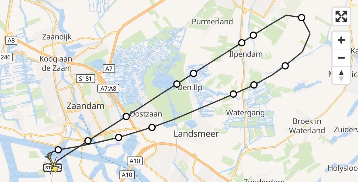Routekaart van de vlucht: Lifeliner 1 naar Amsterdam Heliport, Zaanderhorn