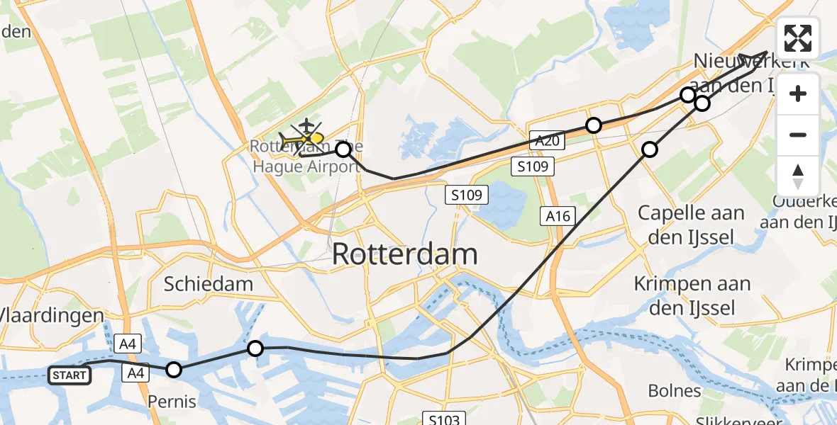 Routekaart van de vlucht: Politiehelikopter naar Rotterdam The Hague Airport, Propaanweg