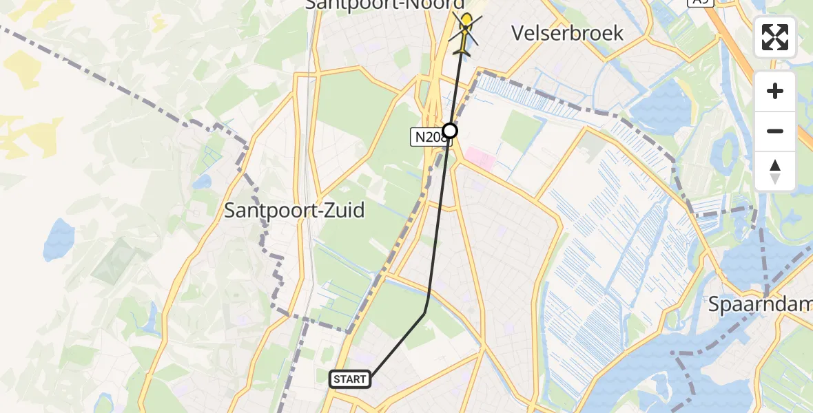 Routekaart van de vlucht: Lifeliner 1 naar Velserbroek, Vlietweg