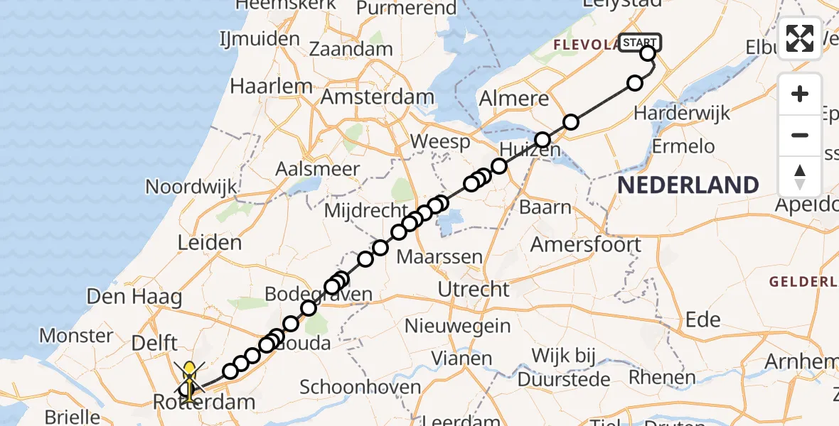 Routekaart van de vlucht: Lifeliner 2 naar Rotterdam The Hague Airport, Larserweg