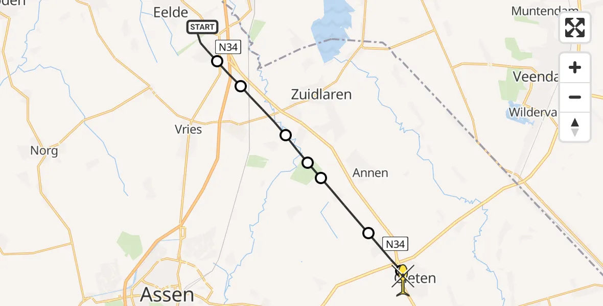 Routekaart van de vlucht: Lifeliner 4 naar Gieten, Bolhuisgat