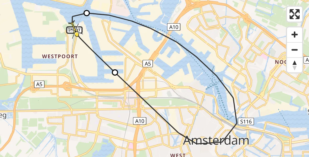 Routekaart van de vlucht: Lifeliner 1 naar Amsterdam Heliport, Westhaven