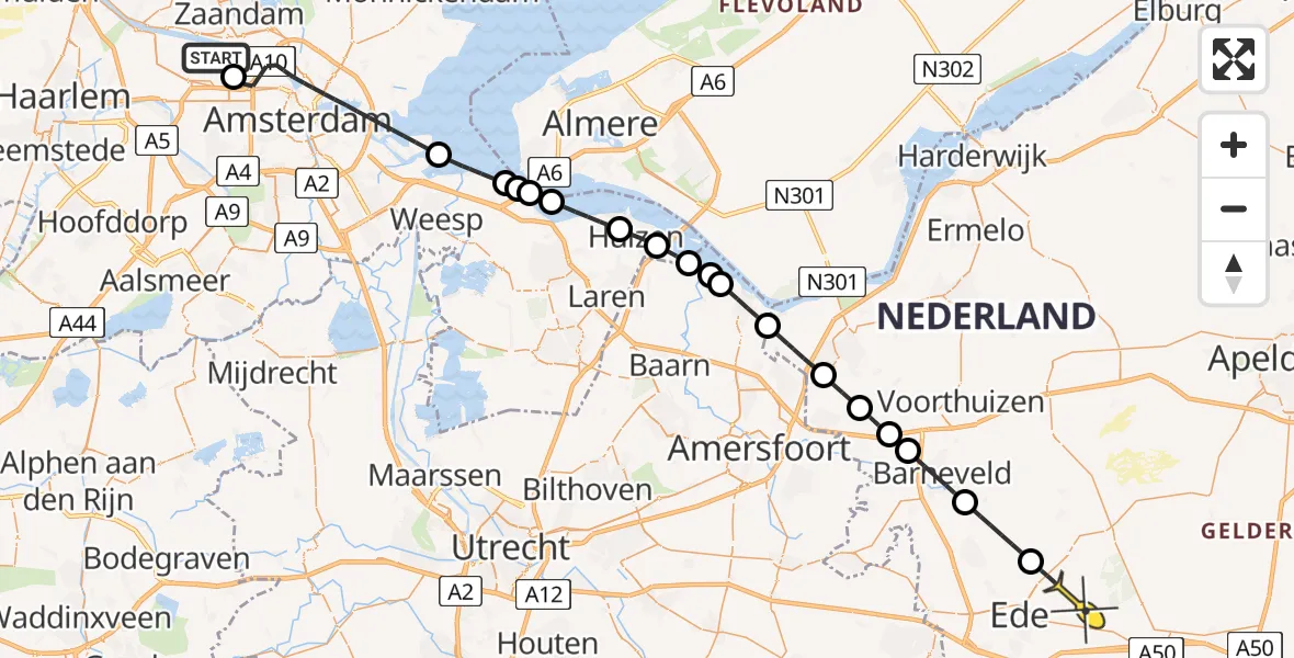 Routekaart van de vlucht: Lifeliner 1 naar Ede, Corsicaweg