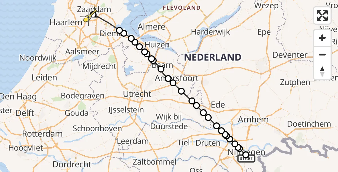 Routekaart van de vlucht: Lifeliner 1 naar Amsterdam Heliport, Professor Regoutstraat