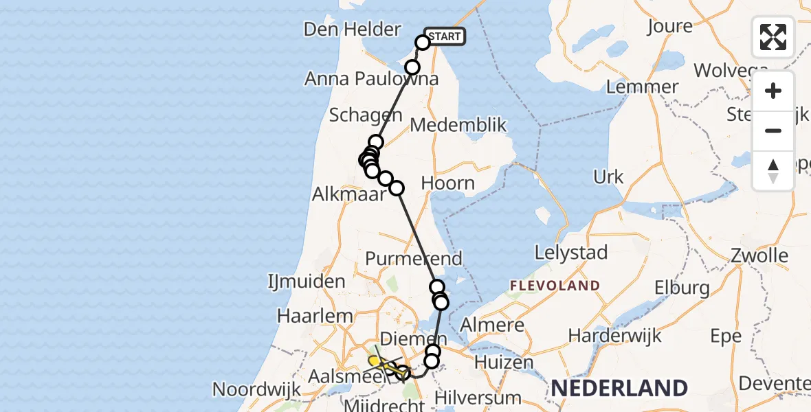 Routekaart van de vlucht: Politiehelikopter naar Amstelveen, Afsluitdijk