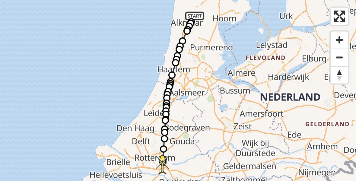 Routekaart van de vlucht: Lifeliner 2 naar Rotterdam, Westtangent