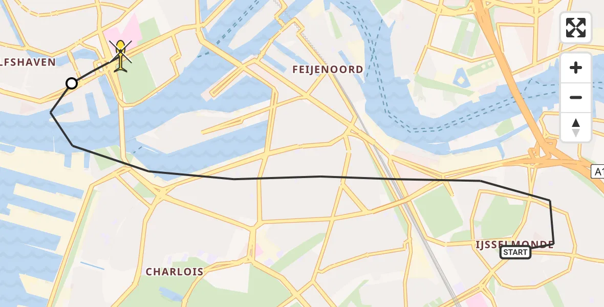 Routekaart van de vlucht: Lifeliner 2 naar Erasmus MC, Koninginneweg