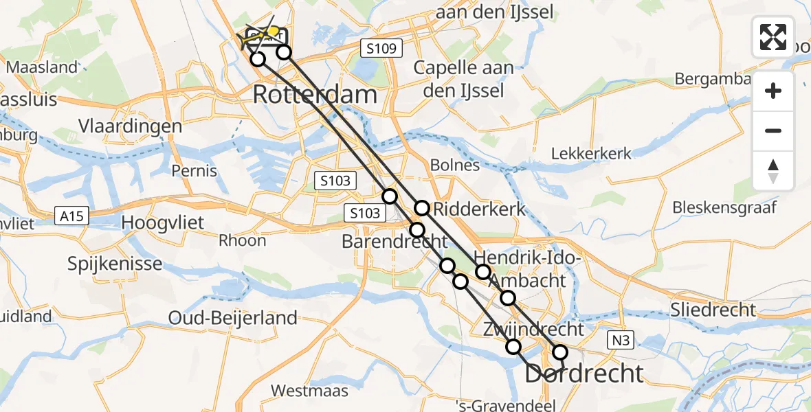 Routekaart van de vlucht: Lifeliner 2 naar Rotterdam The Hague Airport, Goedaerthof