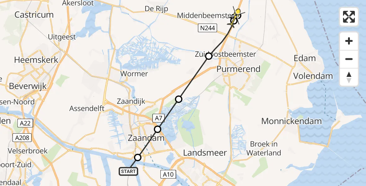 Routekaart van de vlucht: Lifeliner 1 naar Middenbeemster, Symon Spiersweg