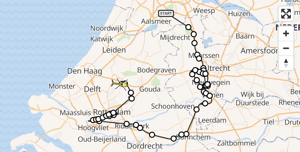 Routekaart van de vlucht: Politiehelikopter naar Bleiswijk, Zandeiland negen