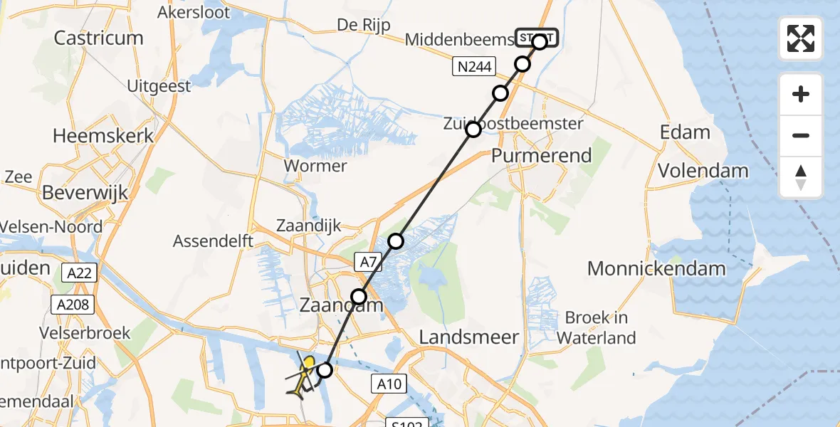 Routekaart van de vlucht: Lifeliner 1 naar Amsterdam Heliport, Rijperweg