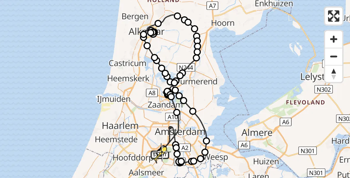 Vluchtroute Politiehelikopter van Schiphol naar Schiphol