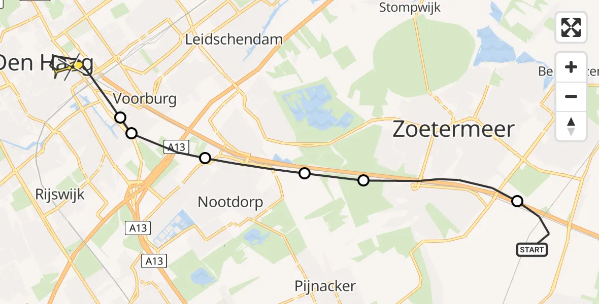 Routekaart van de vlucht: Politiehelikopter naar Den Haag, Werner von Siemensstraat