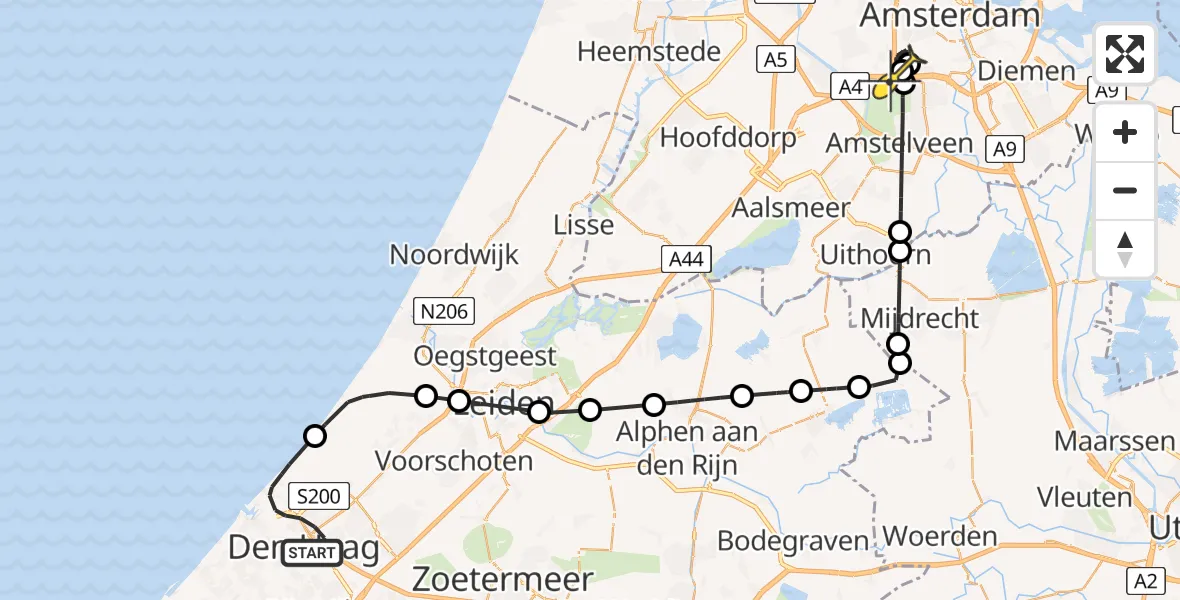 Routekaart van de vlucht: Politieheli naar Amsterdam, Adelheidstraat