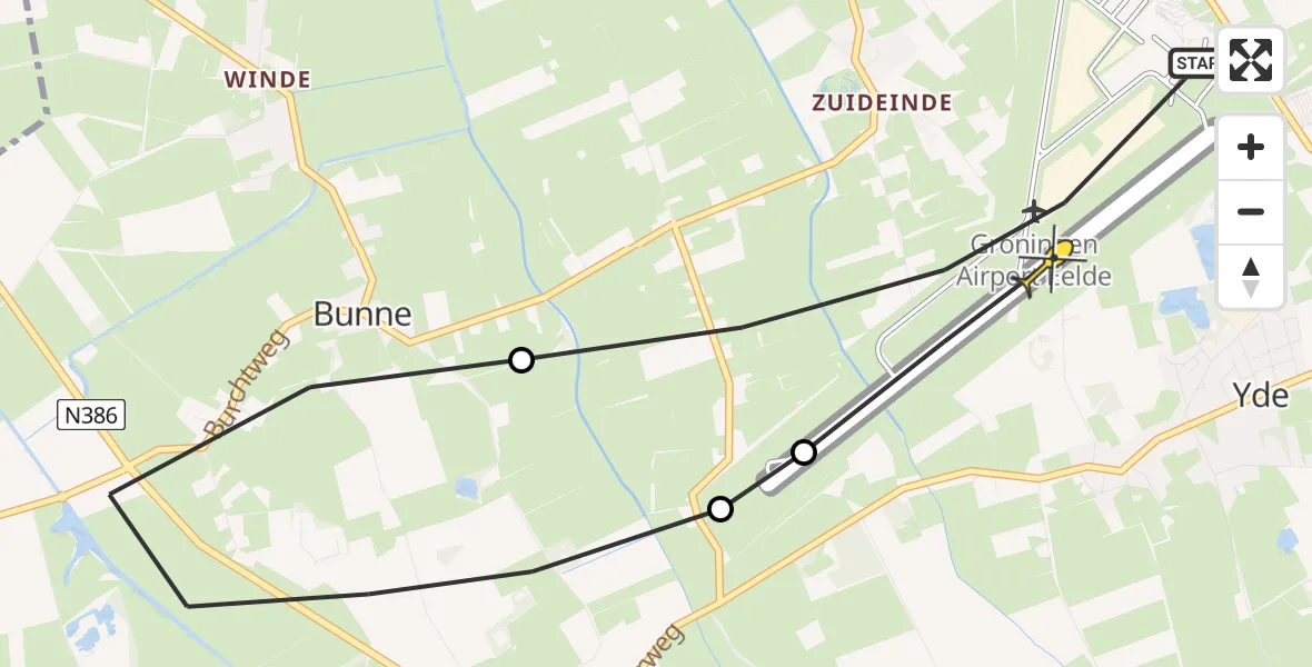 Routekaart van de vlucht: Lifeliner 4 naar Groningen Airport Eelde, Lugtenbergerweg
