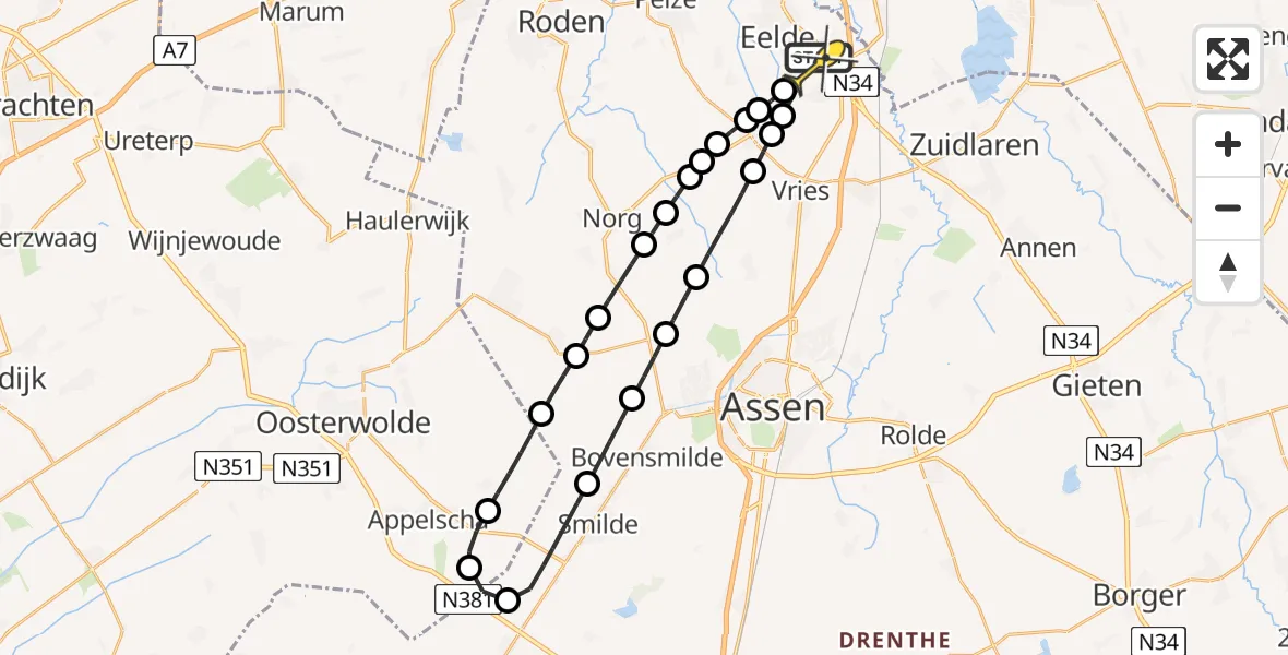 Routekaart van de vlucht: Lifeliner 4 naar Groningen Airport Eelde, Vissersweg