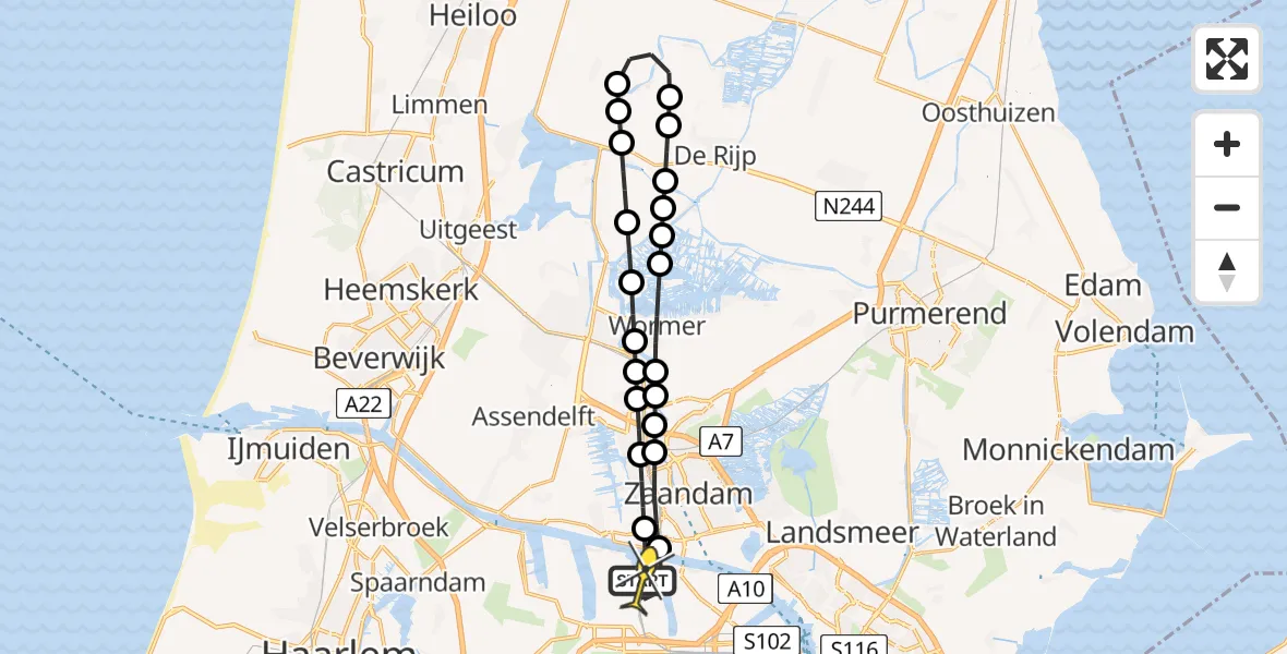 Routekaart van de vlucht: Lifeliner 1 naar Amsterdam Heliport, Hoofdtocht