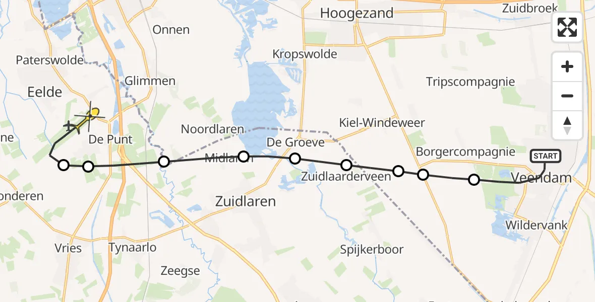 Routekaart van de vlucht: Lifeliner 4 naar Groningen Airport Eelde, Straat Magelhaen