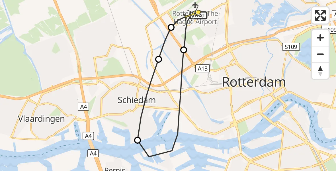 Routekaart van de vlucht: Lifeliner 2 naar Rotterdam The Hague Airport, Brandenburgbaan