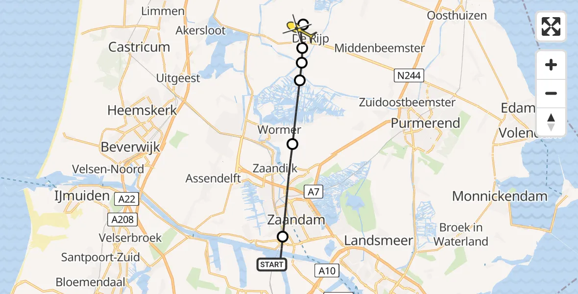 Routekaart van de vlucht: Lifeliner 1 naar Graft, Capriweg