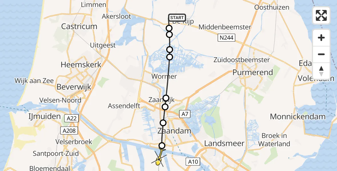 Routekaart van de vlucht: Lifeliner 1 naar Amsterdam Heliport, Groeneweg