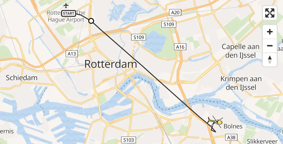 Routekaart van de vlucht: Lifeliner 2 naar Rotterdam, Brandenburgbaan