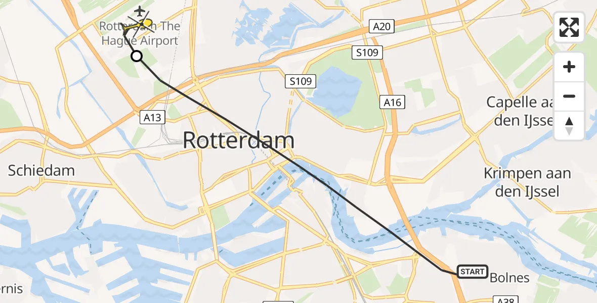 Routekaart van de vlucht: Lifeliner 2 naar Rotterdam The Hague Airport, Koenraad van Zwabenstraat