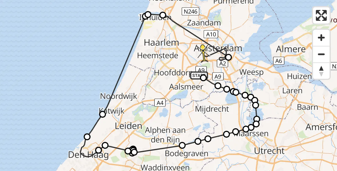 Routekaart van de vlucht: Politiehelikopter naar Amsterdam, Legmeerdijk