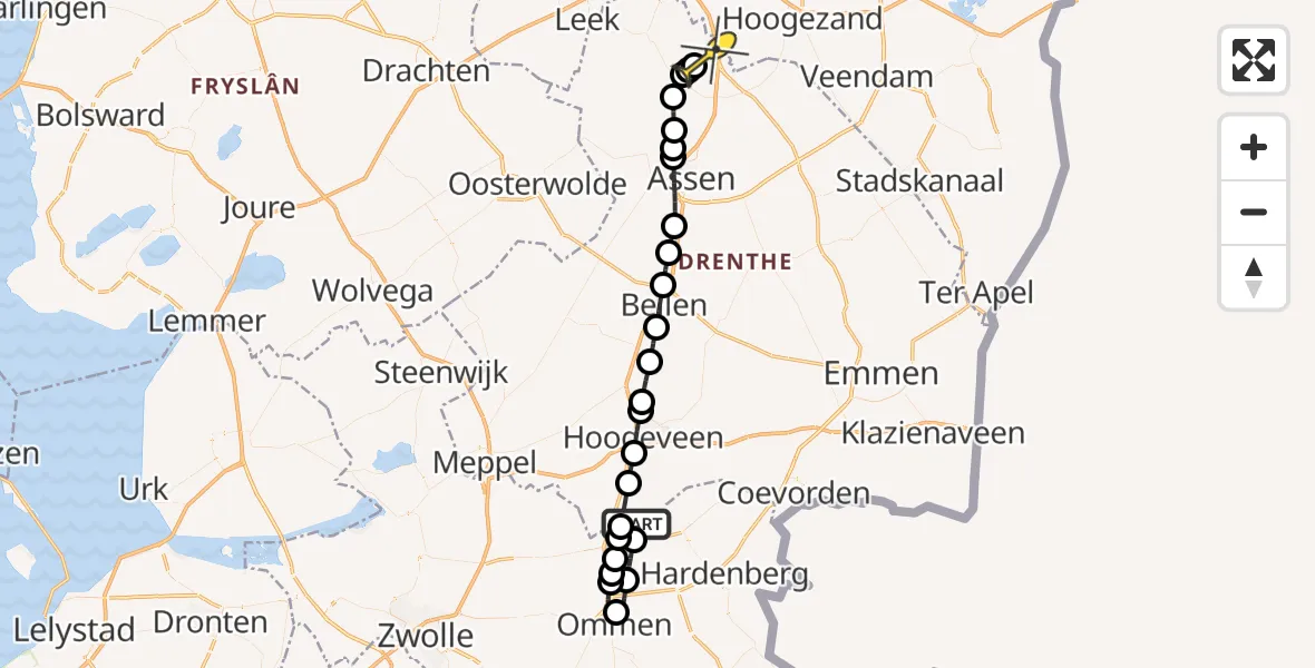 Routekaart van de vlucht: Lifeliner 4 naar Groningen Airport Eelde, Zuidwolderstraat