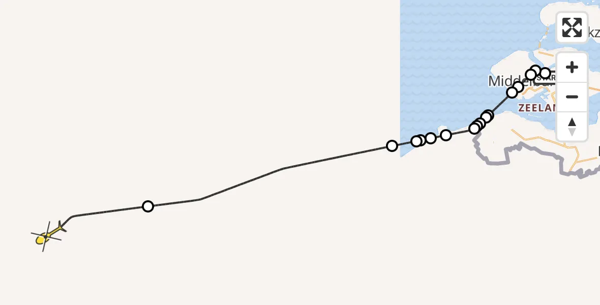 Routekaart van de vlucht: Kustwachthelikopter naar Muidenweg